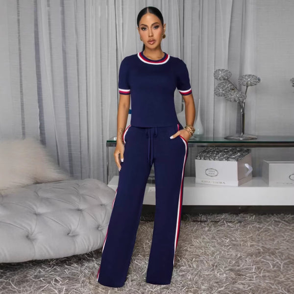 Ribbed Contrast Patchwork Lounge Pants Set for Spring & Summer