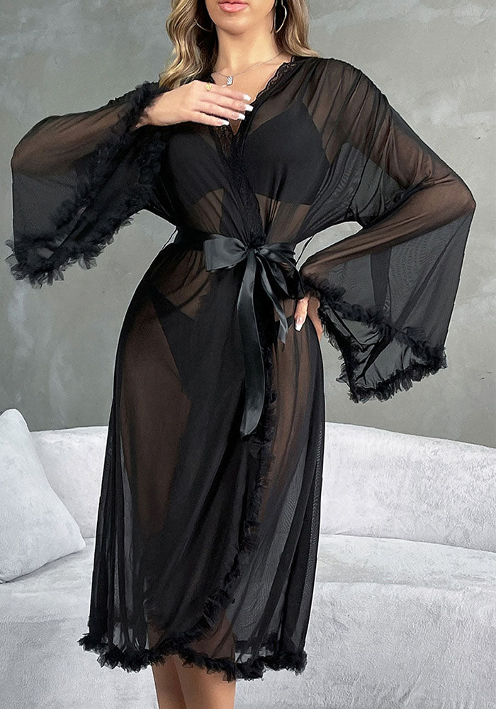 Mesh Fringe Long Robe for Beach Cover-Up & Loungewear