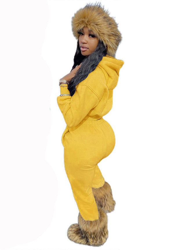 Women's Solid Color Two-Piece Sports Tracksuit & Pants Set