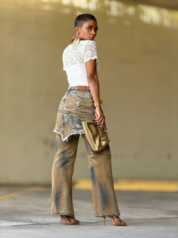 Irregular Ripped Denim Jeans for Casual Streetwear