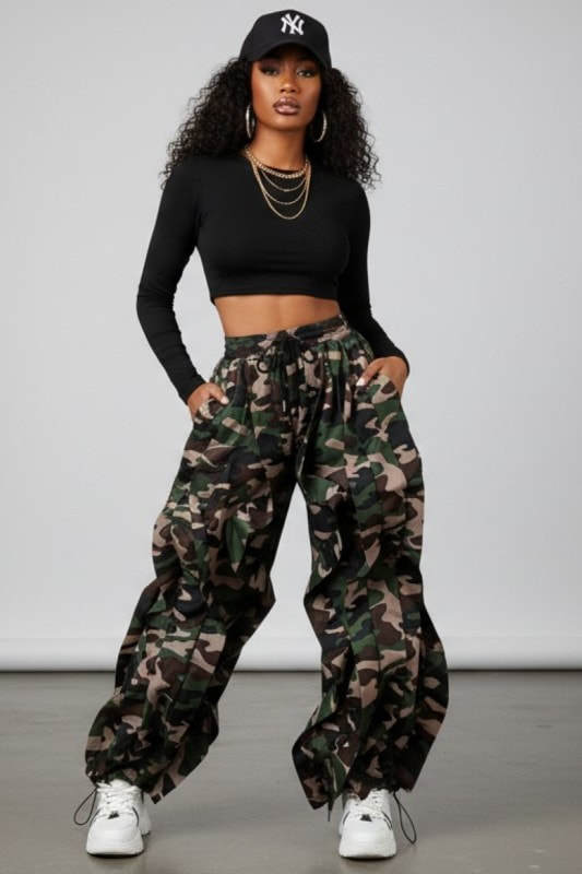 Lace-Up Drawstring Print Jogger Pants