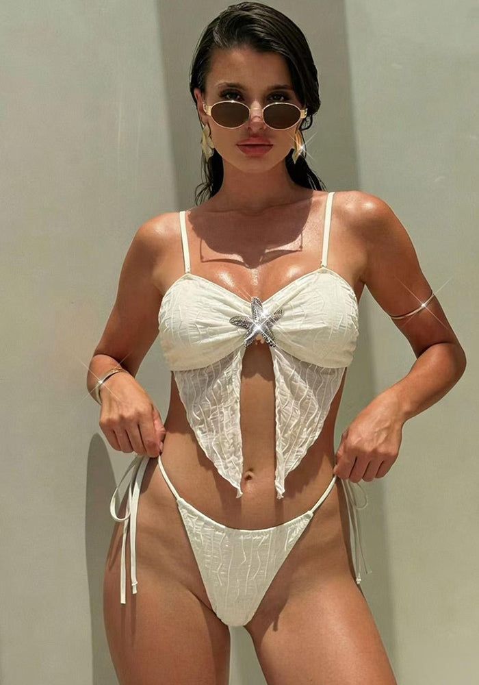 Starfish Embellished Hollow Two-Piece Bikini for Beach Holidays