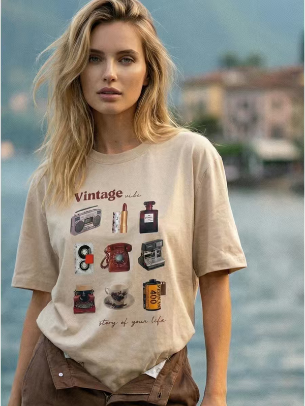 Women Cotton Short-Sleeve Cartoon Anime Print Hip Hop Top T-Shirt