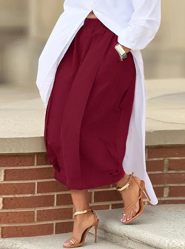 Casual Solid Wide Leg Pants