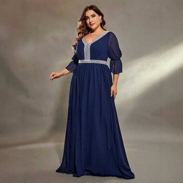 Plus Size Deep V-Neck Luxury Evening Gown for Formal Parties