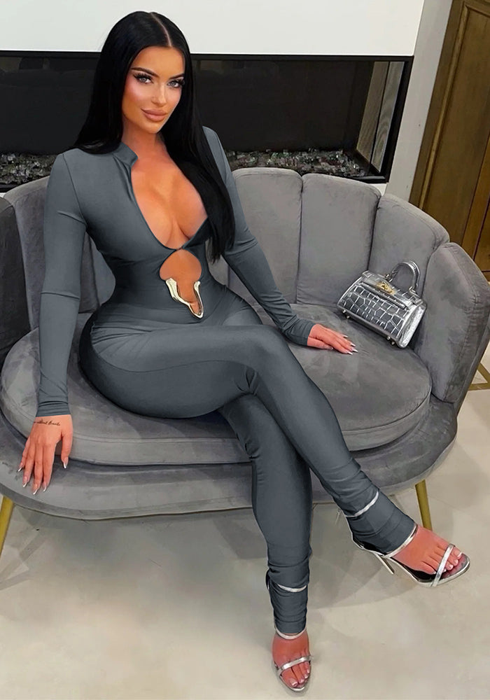 V-Neck Long-Sleeved Jumpsuit for Casual & Party Wear
