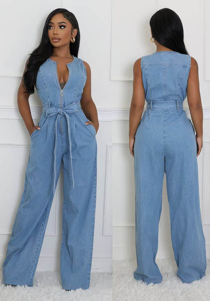 Women Stretchy Washed Denim Jumpsuits