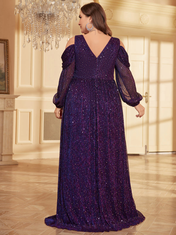 Plus Size Purple Sequin Luxury Evening Gown Dress