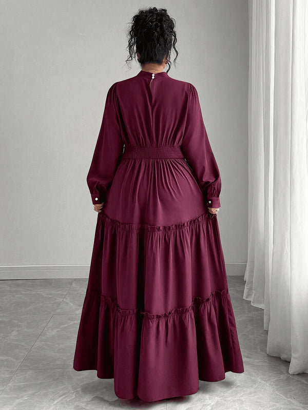 Plus Size Ruffle Ruched Slim Waist Maxi Dress for Party Wear
