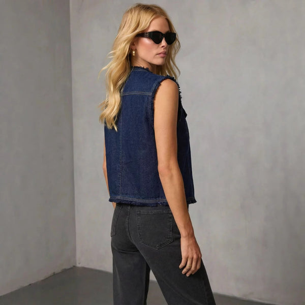 Sleeveless V-Neck Denim Vest Top for Casual Summer Layering