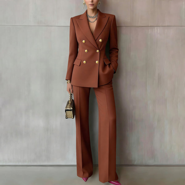 Button-Down Collar Blazer & Pants Career Two-Piece Set