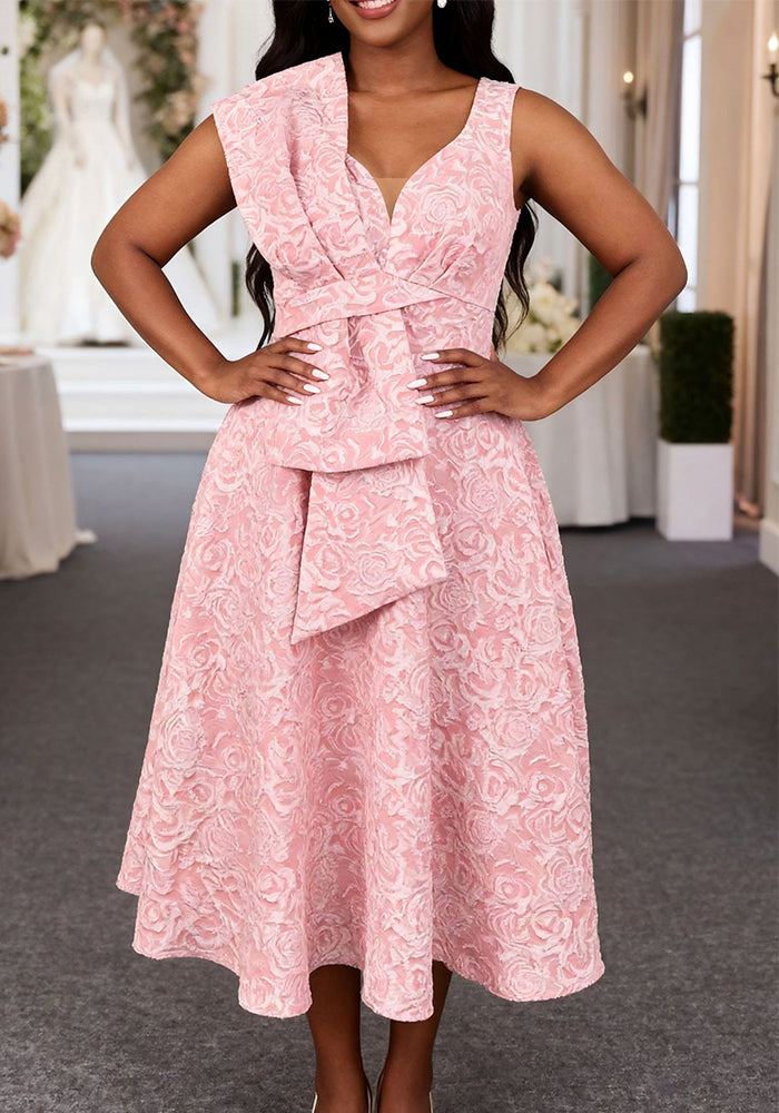 Pink V-Neck Dress for Formal Elegant Parties