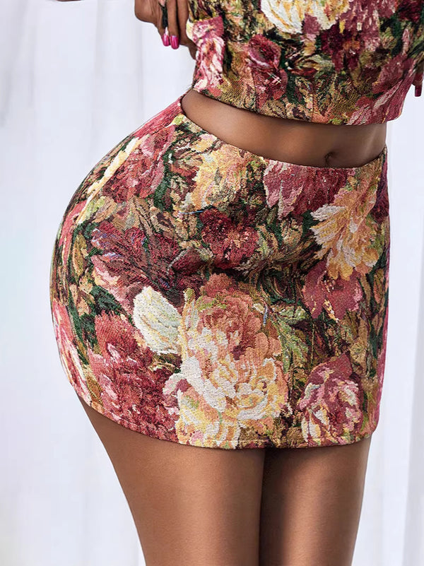 Jacquard Print A-Line Mini Skirt for Casual Everyday Wear