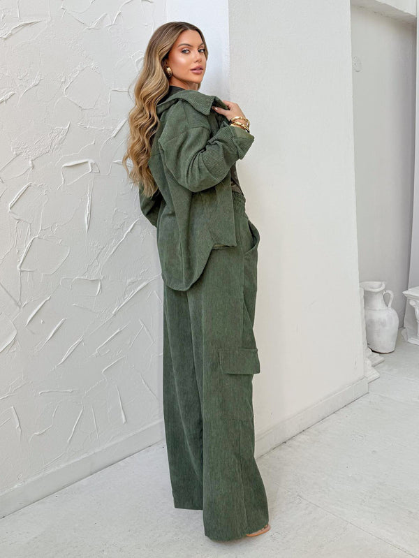 Autumn/Winter Women’s Casual Workwear Two-Piece Set Long Sleeve Top & Straight Pants
