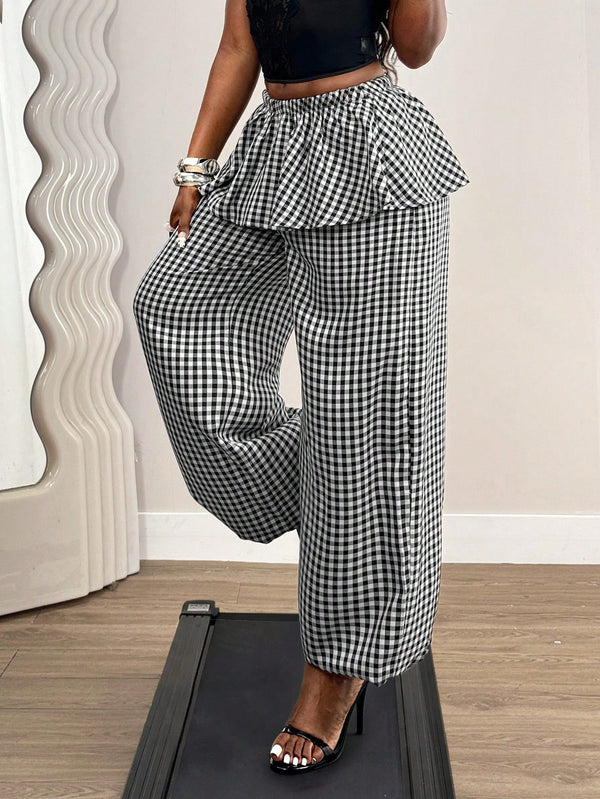 Plaid High-Waist Wide-Leg Pants for Spring & Summer Casual