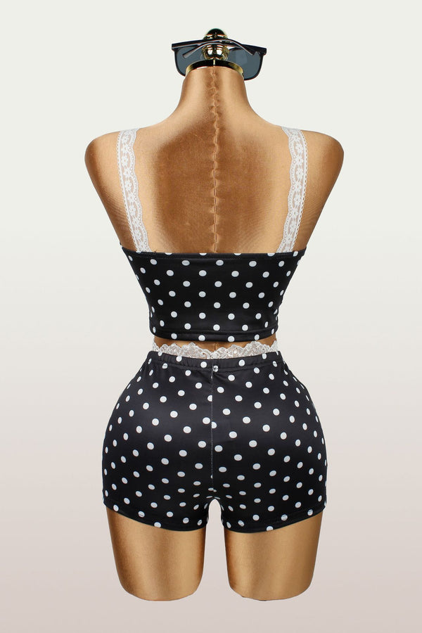Lace Patchwork Polka Dot Camisole & Shorts Set for Summer Sleepwear