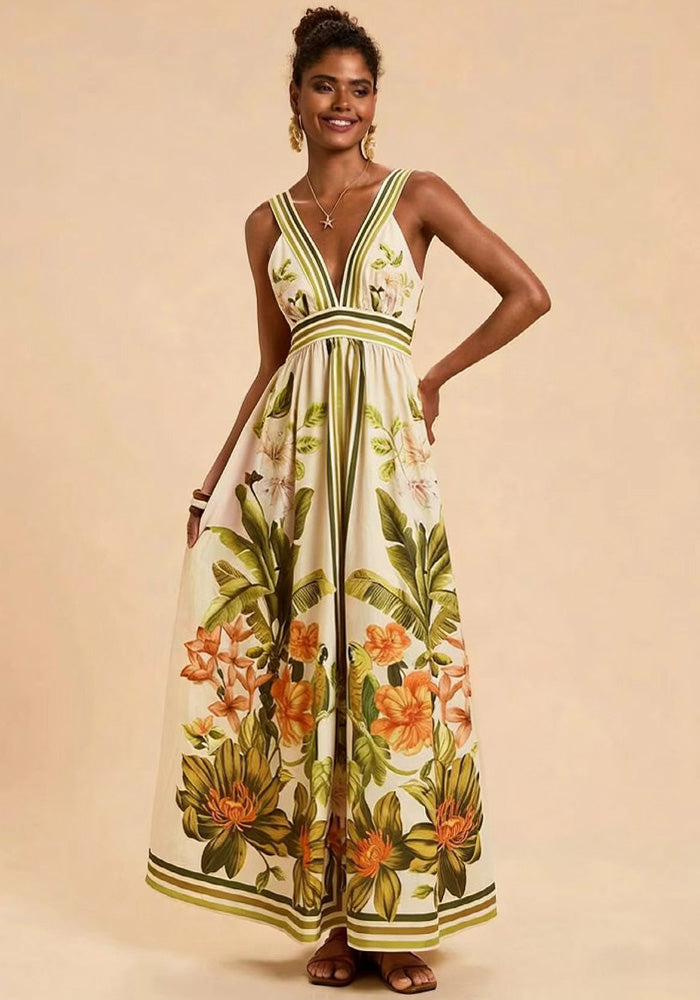 V-Neck Printed Dress for Summer Casual Wear