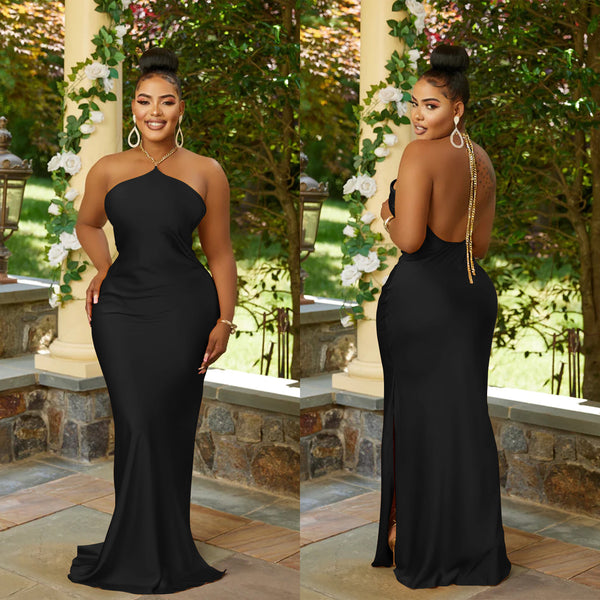 Solid Color Sleeveless Low-Back Maxi Dress for Evening Parties