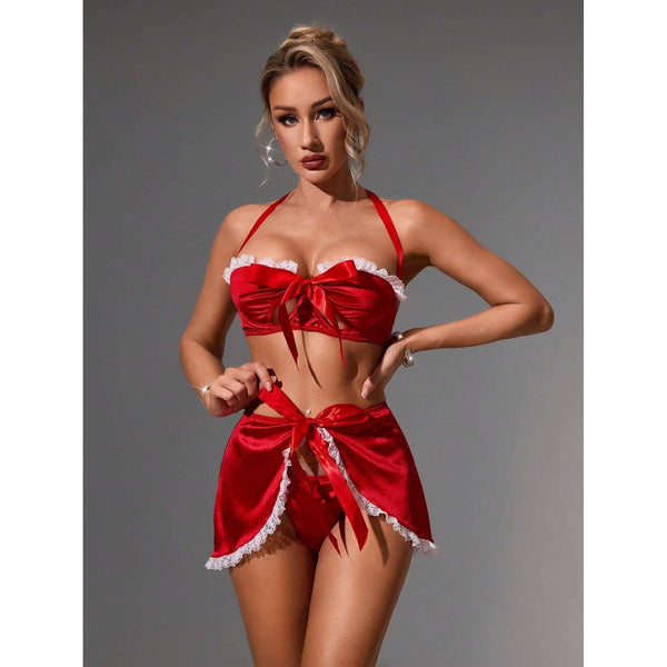 Women Role-Playing Lace Hollow-Out Three-Point Sexy Maid Uniform Lingerie