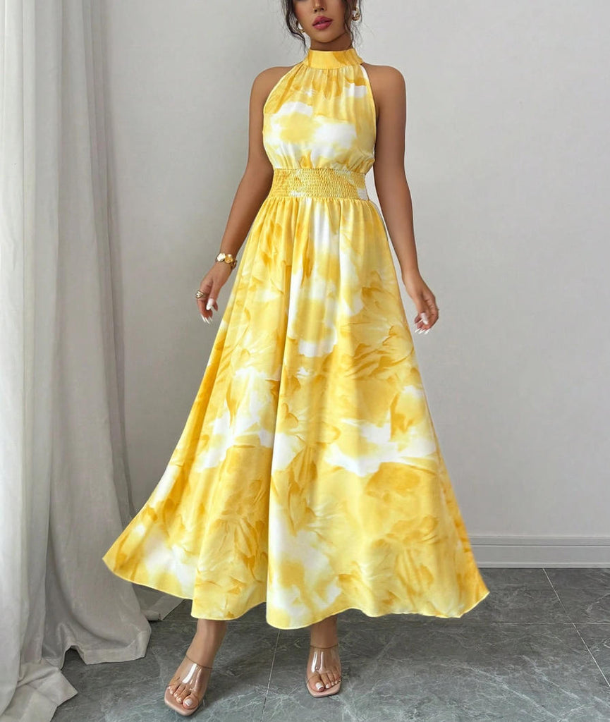 Women's Summer Sleeveless Slim Waist Ruffle Dress