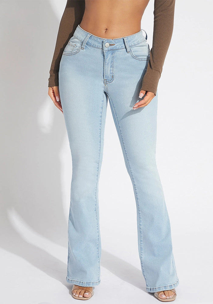Stretchy Denim Bell Bottom Jeans for Casual Streetwear
