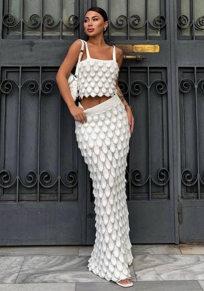 Sequin-Trim Strappy Two-Piece Skirt Set for Evening Events