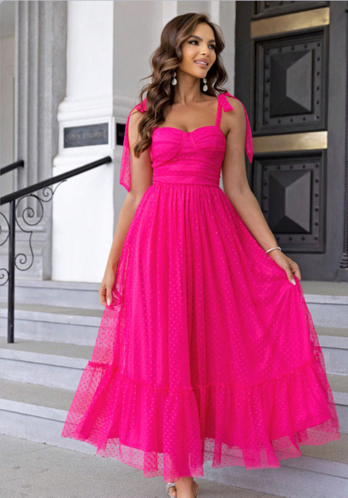 Solid Mesh Strap Dress for Evening Parties