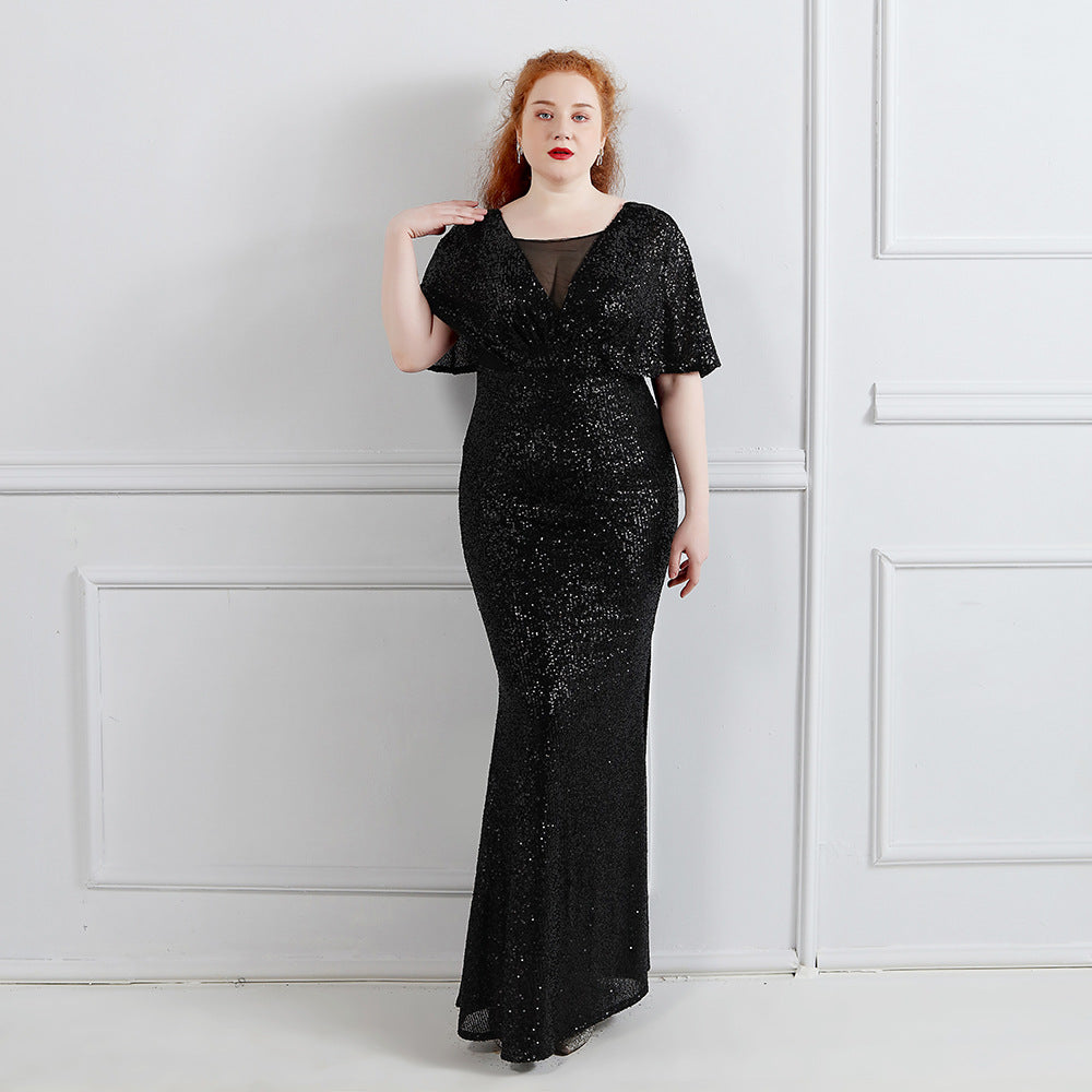 Spring and Summer Plus-Size Long Sequin Formal Party Evening Dress