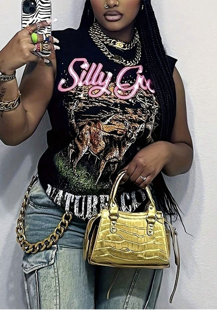 Unisex Character Printed Sleeveless T-Shirt for Summer Casual