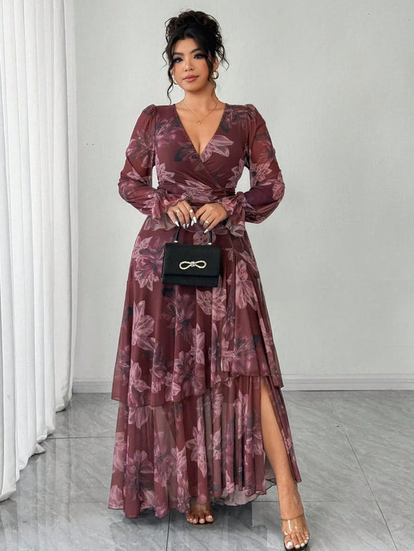 Plus Size Floral Print Ruffled Maxi Dress for Summer Events