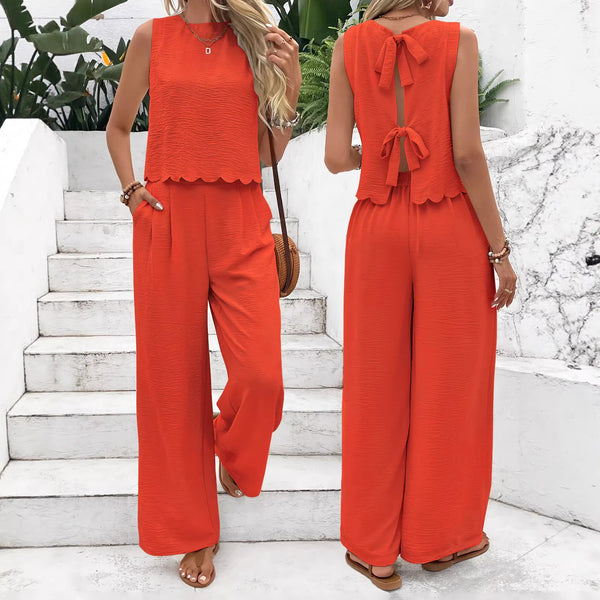 Women Sexy Top and Wide-Leg Pants Two-Piece Set
