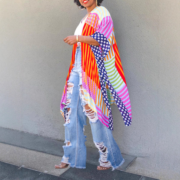 Digital Print High Slit Sleeve Cardigan for Casual Layering
