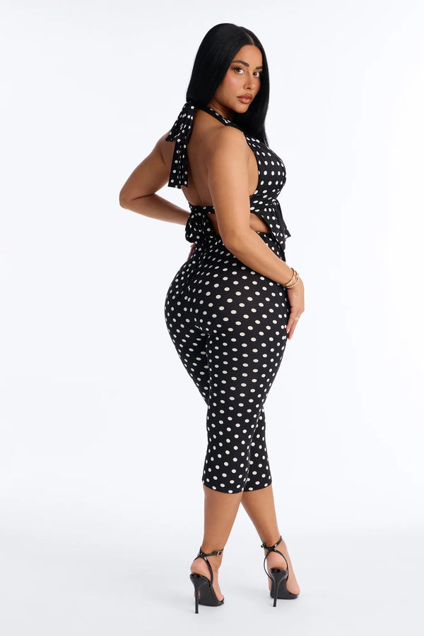 Lace-Up Halter Neck Low Back Top & Pants Set for Evening Outings