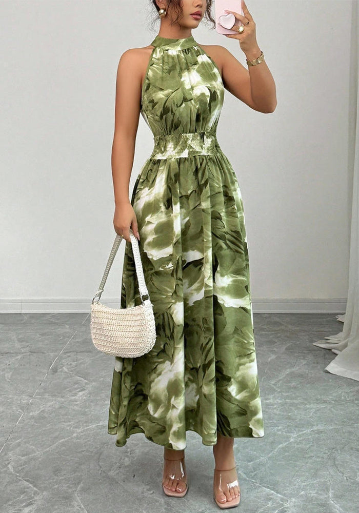 Women's Summer Sleeveless Slim Waist Ruffle Dress