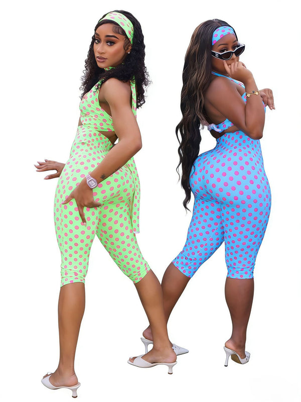 Polka Dot Lace-Up Halter Low Back Jumpsuit for Evening Parties