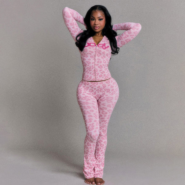 Hooded Camo Print Long-Sleeved Top & Pants Set for Autumn Casual Wear