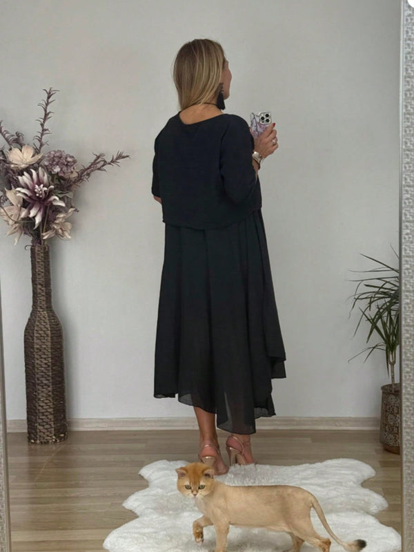Plus Size Women Summer Elegant Solid Dress Two-Piece Set