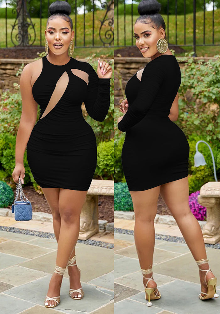Solid One-Shoulder Asymmetric Dress for Evening Events
