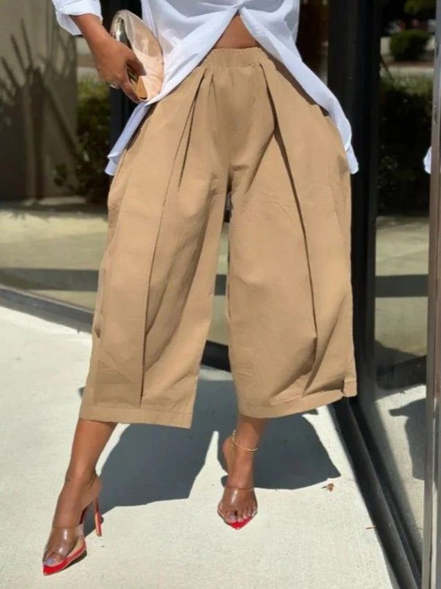 Casual Solid Wide Leg Pants