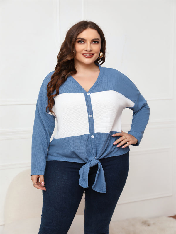 Spring/Fall Plus Size Women's Long Sleeve V-Neck Casual Knit Top