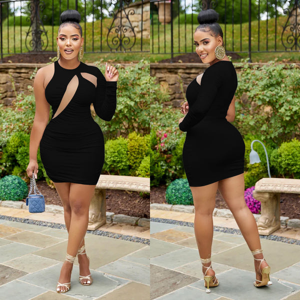 Solid One-Shoulder Asymmetric Dress for Evening Events