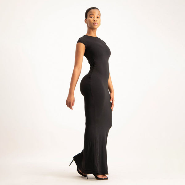 Women Solid Round Neck Short-sleeved Bodycon Dresses