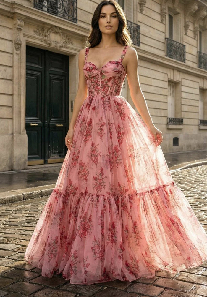 Printed Strap Maxi Dress for Holiday Parties