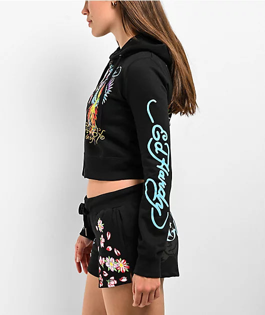 Printed Hooded Zip Long-Sleeve Top & Shorts Set for Activewear