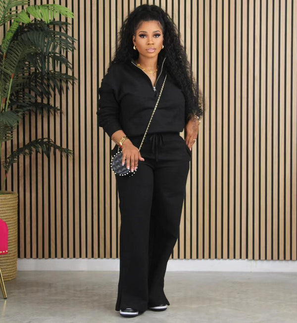 Half Zip Mock Neck Top & Drawstring Pants Set for Spring Activewear