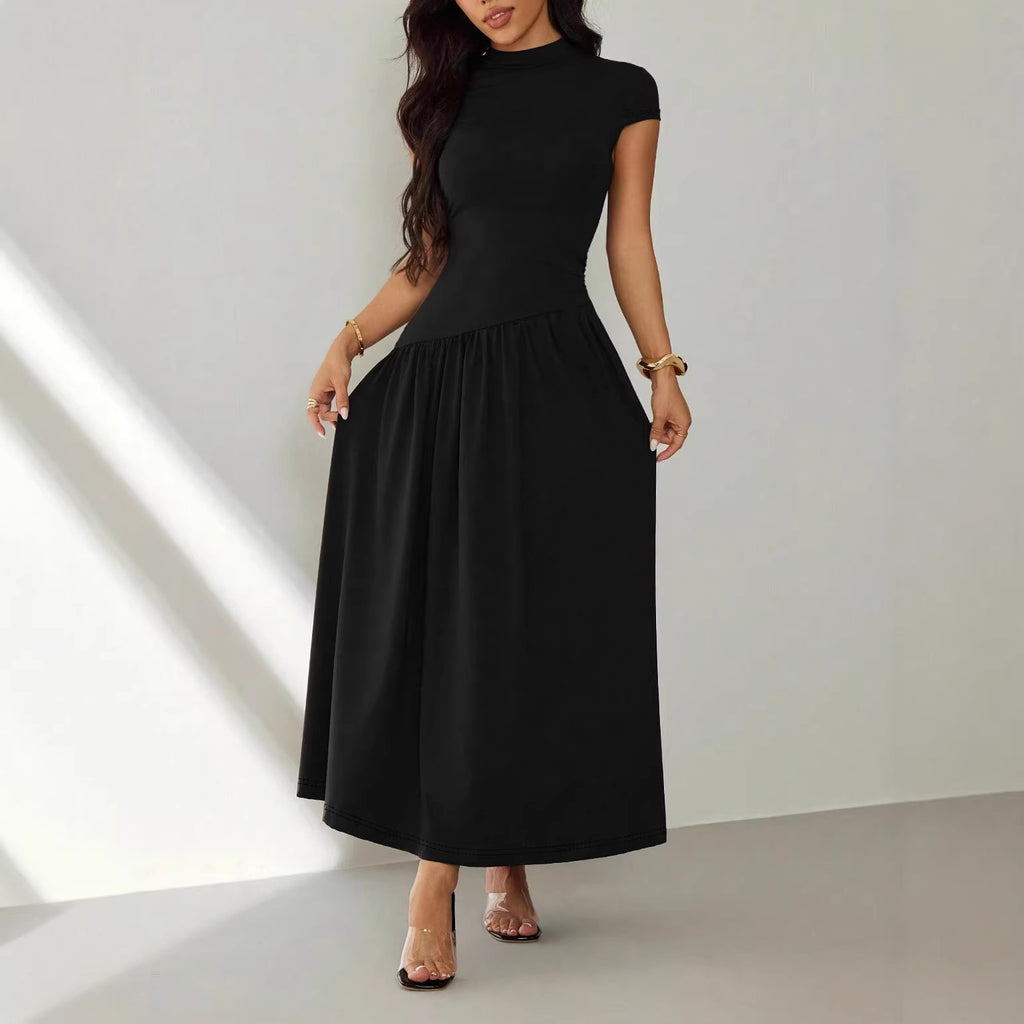 Women Elegant Solid Short-Sleeve Dress