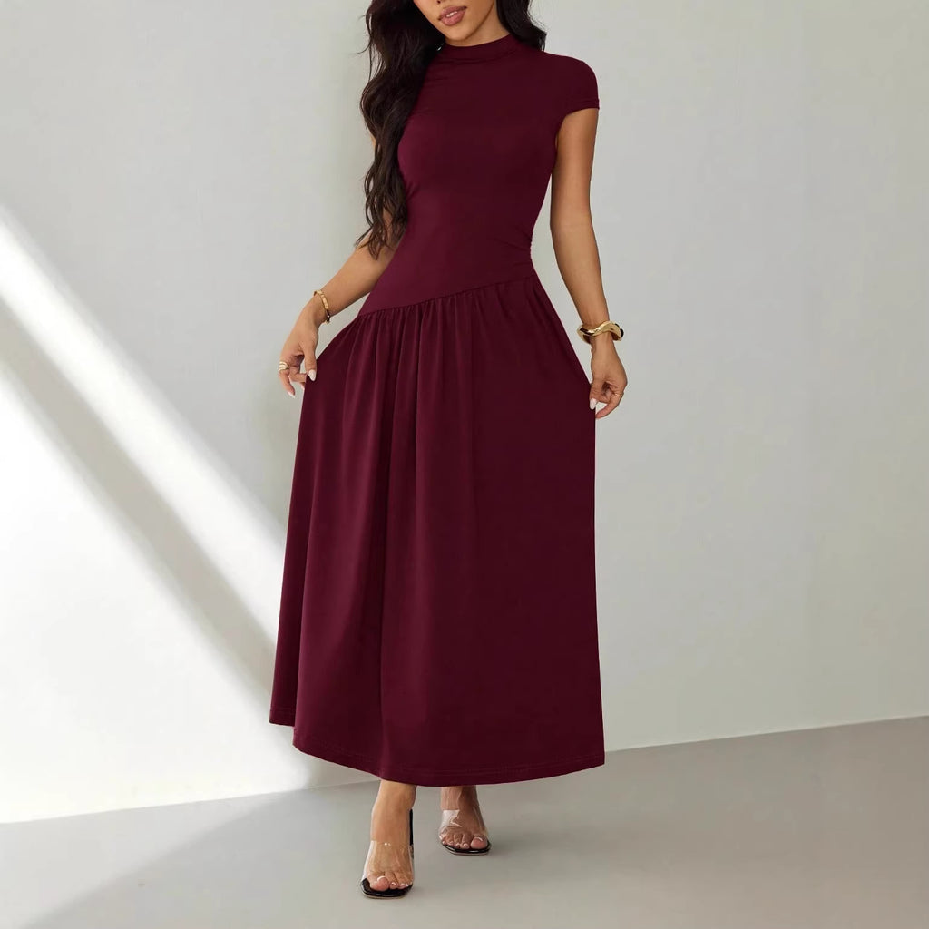 Women Elegant Solid Short-Sleeve Dress