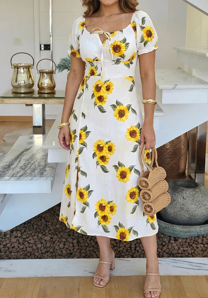 Printed Short Sleeve Dress for Spring/Summer Holidays
