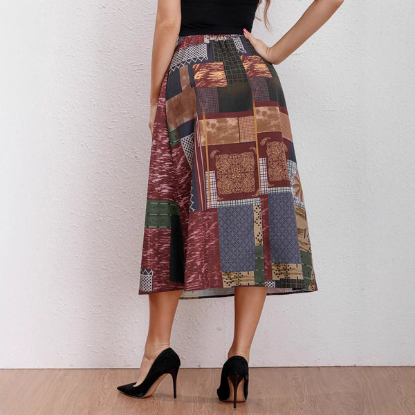 Spring / Summer Women High-Waist Printed A-Line Elastic Waist Maxi Skirt