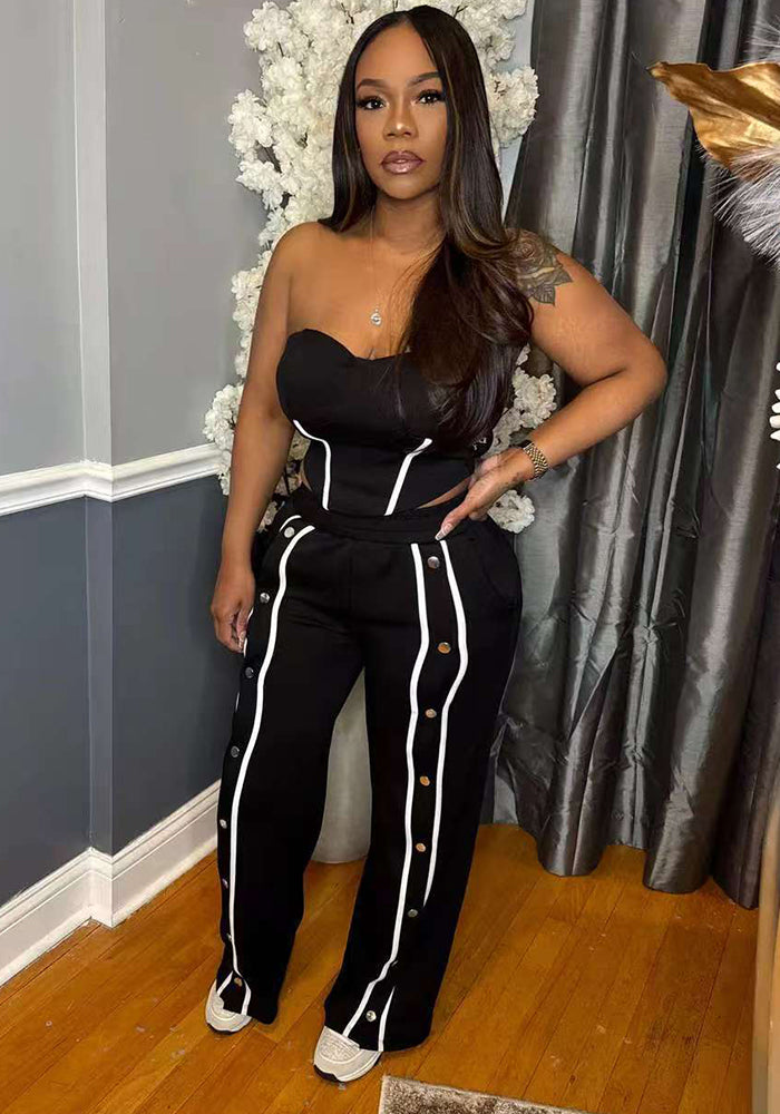 Button Straight Wide-Leg Pants for Spring Streetwear